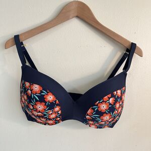 Lively Bra 36DD Womens Blue Floral Print Wireless Adjustable Straps Lightly Pad